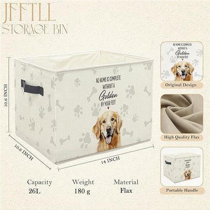 Funny Golden Retriever Dog Toy Basket, Dog Home Decor, Golden Retriever Lovers Gifts Collapsible Pet Dogs Toy Storage Bin Box Basket Organizer, Pet Supplies for Dogs