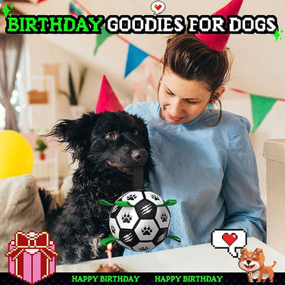 Diman Dog Soccer Ball with Straps, Dog Ball for Outdoor Fun, Birthday Gifts, Dogs Toys Balls for Medium Large Pet, Puppy Toys (Black, 7 Inch)
