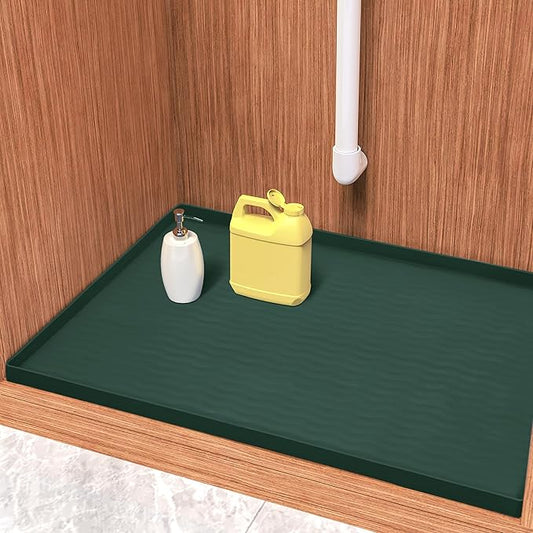 URMONA Waterproof Silicone Under Sink Mat 31'' x 22'' Shelf Liner for Kitchen and Bathroom, Cabinet and Counter Protector, Storage and Organizers, Litter Mat, Pet Cat Puppy Essentials(Green)
