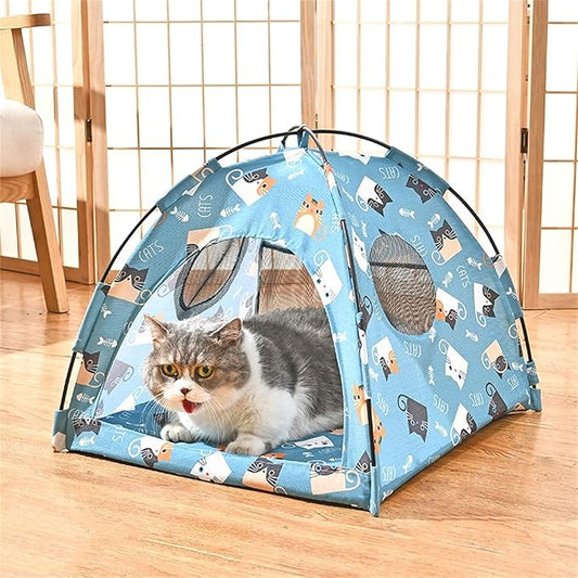 VEDEM Foldable Cat Teepee Tent for Indoor Cats, Pet Bed Outdoor Camping Tent for Small Dogs or Cats (Small, Blue)