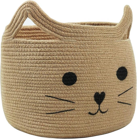 Large Woven Jute Rope Storage Basket, Baby Laundry Basket Organizer for Toys, Blanket, Clothes, Towels, Gifts | Pet Gift Baskets for Cat, Dog - 15.7" L×11.8" H