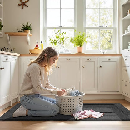 GRANNY SAYS Kitchen Mats for Floor Resist Dirt Kitchen Rugs Non Slip Washable, Large Rug Runner for Sink Laundry Thick Durable Polypropylene Comfort Standing, 59" x 19.7", Charcoal Grey