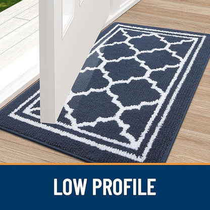 Buganda Indoor Door Mat, Dirt-Resistant and Absorbent Doormat, Anti-Slip, Low Profile Floor Mats for Inside Entryway, Front, and Back Door Entrance (30x17 Inches, Navy Blue)