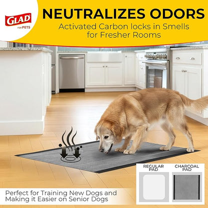 Glad for Pets Extra Large Charcoal Dog Training Pads, Absorbent Leak Proof Pee Pads for Dogs and Puppies, Odor Control Potty Pads with Activated Carbon, 28 x 30 Inches, 50 Count