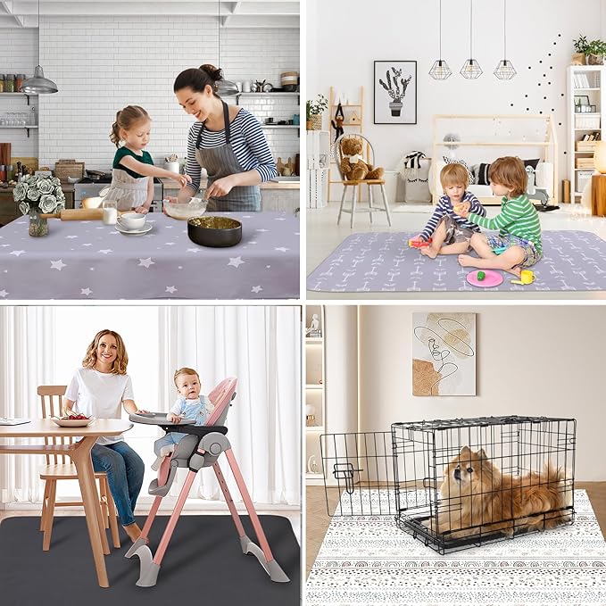 Splat Mat for Under High Chair/Arts/Crafts, WOMUMON 51" Waterproof Spill Mat Washable Non-Slip Floor Protector Splash Mat, Messy Mat and Table Cloth
