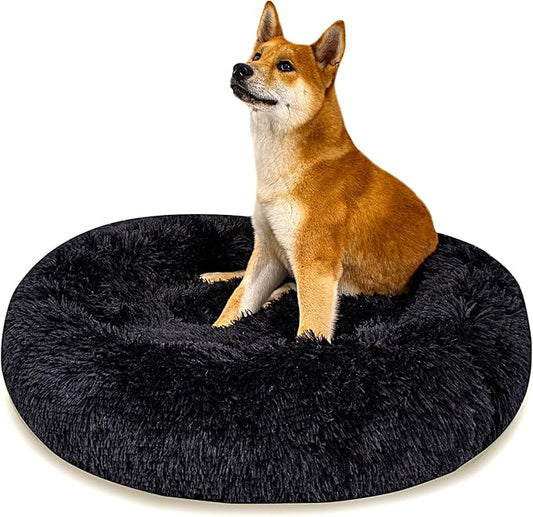 Calming Dog Bed for Medium Dogs Cats, Puppy 31'' Round Anti-Anxiety Warm Fluffy Plush Faux Fur Bed, Soft Anti-Slip Donut Washable, Cozy Medium Puppy Bed, Fits up to 50 lbs Pets