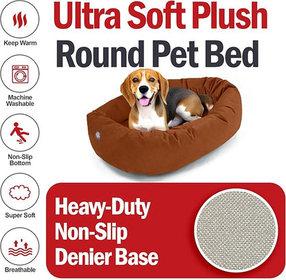 Majestic Pet 32 Inch Suede Calming Dog Bed Washable – Cozy Soft Round Dog Bed with Spine Support for Dogs to Rest Their Head - Fluffy Donut Dog Bed 32x23x7 (Inch) - Round Pet Bed Medium – Rust (2025)
