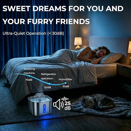 Cat Water Fountain Stainless Steel with 4 Filters & 4 Sponges, 74oz/2.2L Automatic Pet Drinking Fountain, Indoor Water Dispenser for Cats, Kittens, Small Dogs and Pets, Quiet Circulating Pet Fountain
