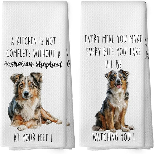 Australian Shepherd Dog Kitchen Towels Set of 2, Funny Dog Kitchen Decor, Dogs Gifts for Women Men Hand Towel, Pet Owner Gift Decorative Tea Towels Dish Towel 16x24 Inch