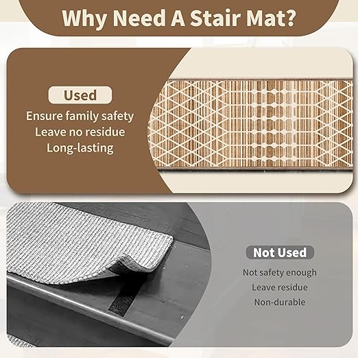 Non-Slip Carpet Stair Treads 1PCS, 30"x30" Peel and Stick Stair Runner for Wooden Steps Indoor, Washable Reusable Adhesive Backing, Pet-Friendly Safety Mats for Kids, Elders, Dogs