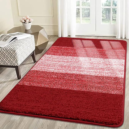 Smiry Dog Door Mat for Muddy Paws, Absorbs Moisture and Dirt, Low-Profile Entryway Mat with Non-Slip Backing, Entry Indoor Outdoor Doormat for Inside Floor (59x35 Inches, Burgundy, Striped)
