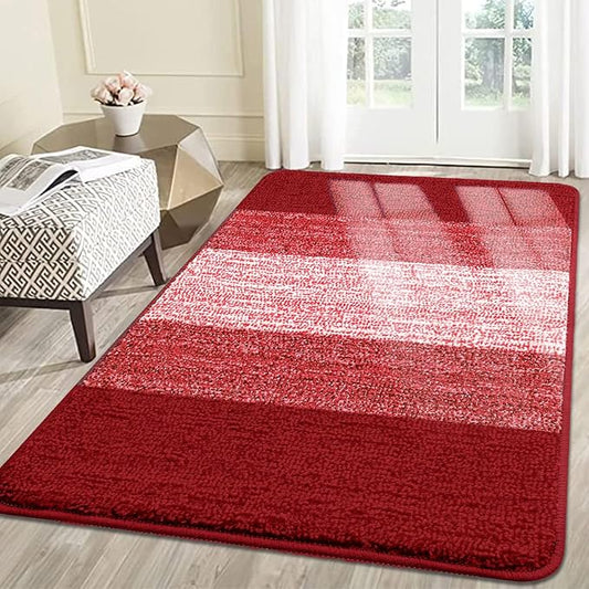 Smiry Dog Door Mat for Muddy Paws, Absorbs Moisture and Dirt, Low-Profile Entryway Mat with Non-Slip Backing, Entry Indoor Outdoor Doormat for Inside Floor (59x35 Inches, Burgundy, Striped)