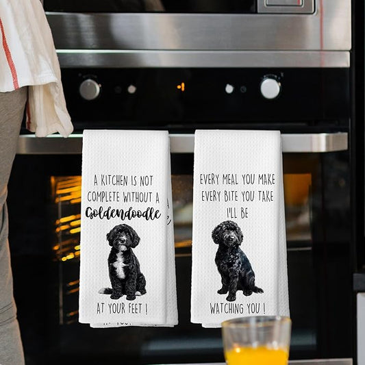 Black Goldendoodle Dog Kitchen Towels Set of 2, Funny Dog Kitchen Decor, Dogs Gifts for Women Men Hand Towel, Pet Owner Gift Decorative Tea Towels Dish Towel 16x24 Inch