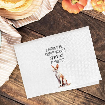 Funny Sphynx Cat Gifts Kitchen Towels, Cat Lover Gifts for Women, Funny Hand Towels for Bathroom Decor, A Kitchen is Not Complete Without A Sphynx Dishcloths Dish Towel forKitchen 16x24 Inches