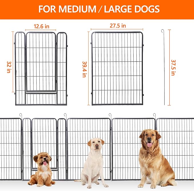 ZENY Dog Playpen 40Inch 8 Panels, Heavy Duty Pet Dog Pen Indoor, Metal Dog Fence with Doors, Foldable Animal Outdoor Exercise Pen for Yard, RV, Camping