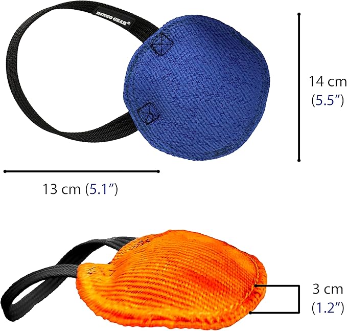 Dingo Gear Dog Tug Toy for Strong Dog, Bite Training, IGP, Fun, French Linen Disc, 5,5" Orange Berta S00092