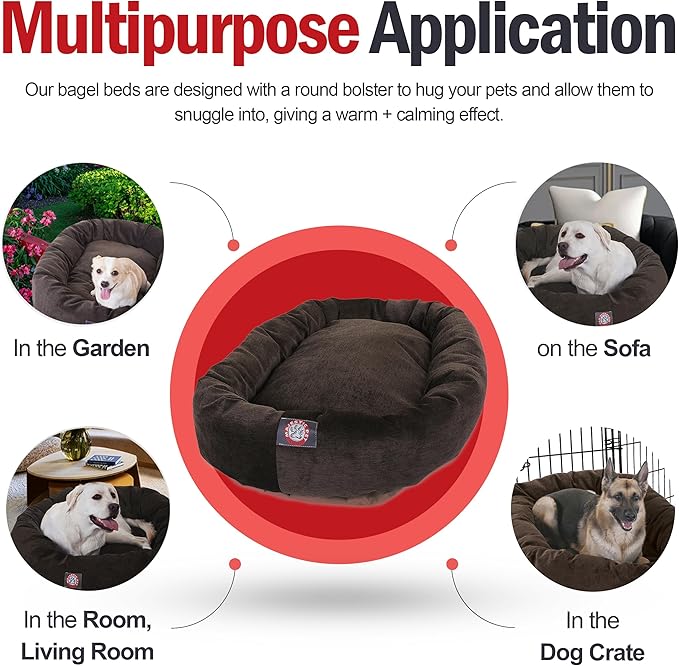 Majestic Pet 40 Inch Micro Velvet Calming Dog Bed Washable – Cozy Soft Round Dog Bed with Spine for Head Support - Fluffy Donut Puppy Mat 40x29x9 (inch) Large – Storm (2025)