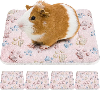 Tuanse 4 Pack Ultra Soft Dog Cat Bed Mat Small Animal Guinea Pig Bed with Cute Print Reversible Fleece Dog Crate Kennel Pad Cozy Washable Thickened Hamster Pet Beds Mat(13 x 10 Inches,Light Brown)