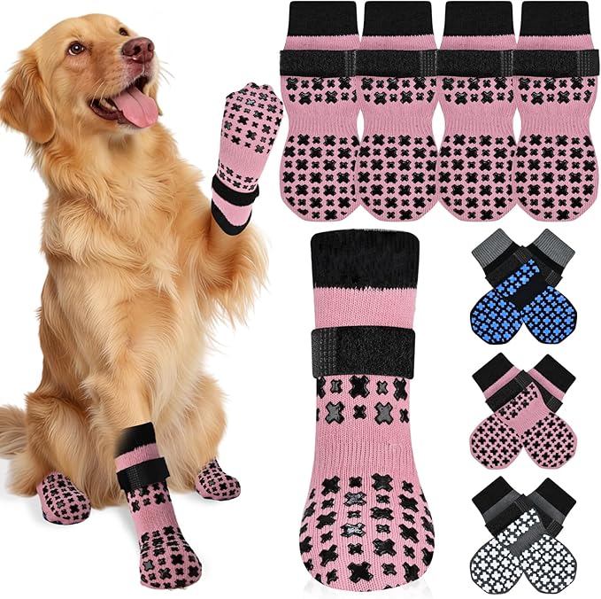 Non-Slip Dog Socks for Hardwood Floors Anti Slip Double-Sided Grippy Socks for Senior Dogs to Prevent Licking Paws, Scratching & Hot Pavement Premium Dog Paw Protector with Grippers Pink XXL