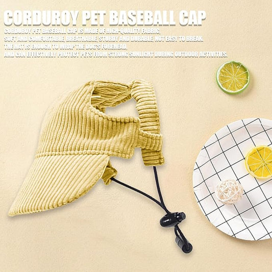 Dog Baseball Cap, Dog Cat Summer Beach Visor Hat with Ear Holes, Adjustable Puppy Sunbonnet Headdress (Yellow, Large)