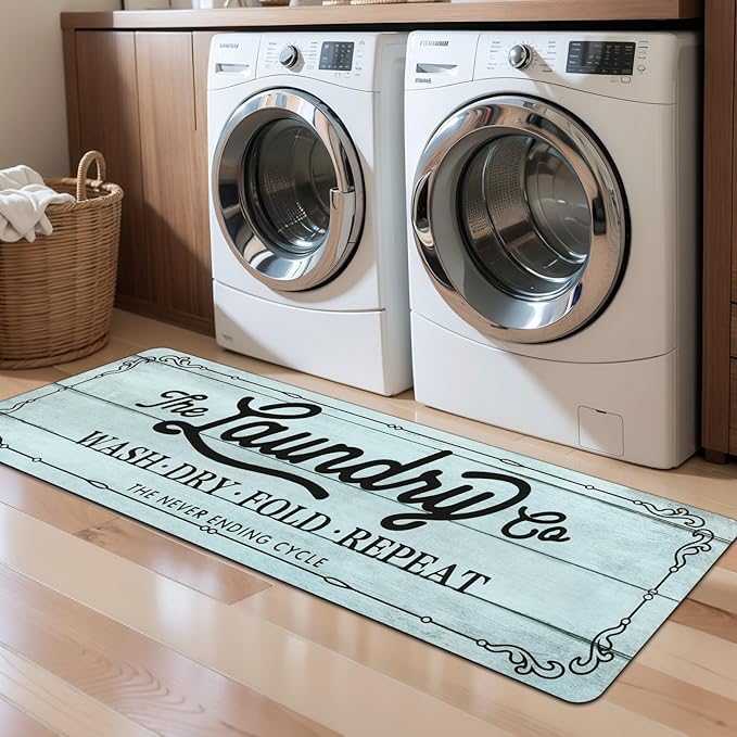 Pauwer Laundry Room Rug Runner 20"x60" Waterproof Rubber Laundry Mat Non Slip Kitchen Mats for Floor Washable Floor Mat Runner Rug for Farmhouse Mudroom Washroom Bathroom Decor