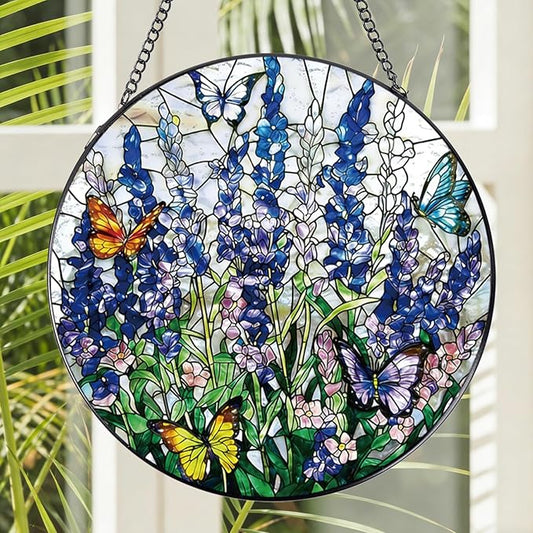 Stained Glass Window Hanging, 7.8″ Flower Sun Catchers with Hook Indoor Window Decor, Decorative Suncatchers Hanging Ornaments Home Garden Art Gift for Housewarming