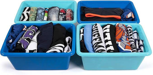 Humble Crew Toy Storage Bins for Kids, Set of 4, Navy/Teal, Small - Sturdy, Colorful Plastic Storage Bins for Classroom, Playroom, Nursery, and More - Premium Toddlers Toy Organizer Bins