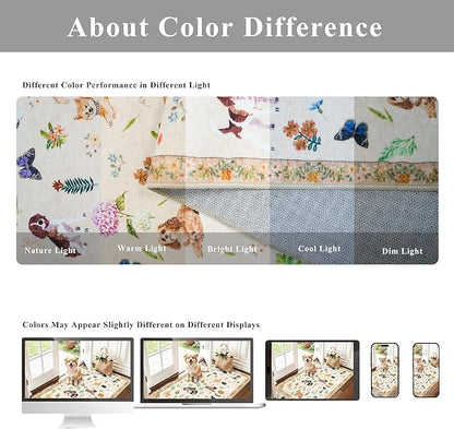 Washable Floral Animal 3x4 Rug: Non-Slip Low Pile Entryway Area Rugs Dog Printed Carpet Stain Resistant Kitchen Runners Soft Beside Floor Mat for Bedroom Kids Room Home Office Laundry(3x4,Beige/Dog