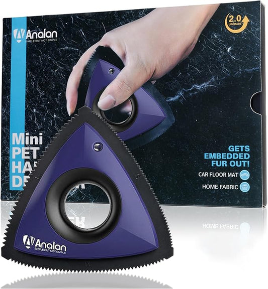Analan Mini Pet Hair Remover, Triangle Design for Car Interior, Auto Detailing, Carpet, Couch, Furniture, Multi-Color (Sapphire Blue)