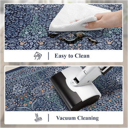 Collive Anti Fatigue Kitchen Mats, Cushioned Kitchen Rugs Set of 2 Waterproof Non Slip Desk Mat, Comfort Standing Rug Dark Blue Floral Carpet for Office, Sink, Laundry, 17.3"x29"+17.3"x47"