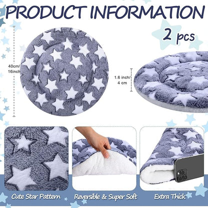 VitalCozy 2 Pack Self Heating Cat Pad Self Heating Cat Bed Machine Washable Heat Pet Mat Reversible Body Thermal Warm Round Dog Bed Crate Blanket for Feral and Indoor Cats(16'',Blue Large Star)