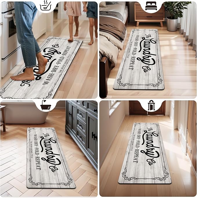 Pauwer Laundry Room Rug Runner 20"x60" Waterproof Rubber Laundry Mat Non Slip Kitchen Mats for Floor Washable Floor Mat Runner Rug for Farmhouse Mudroom Washroom Bathroom Decor
