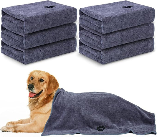 Microfiber Dog Towels for Drying Dogs,40'' X 23.6'', Super Absorbent and Soft Pet Grooming Towel, Perfect Shower & Bath Supplies for Dogs(6-Pack Grey)