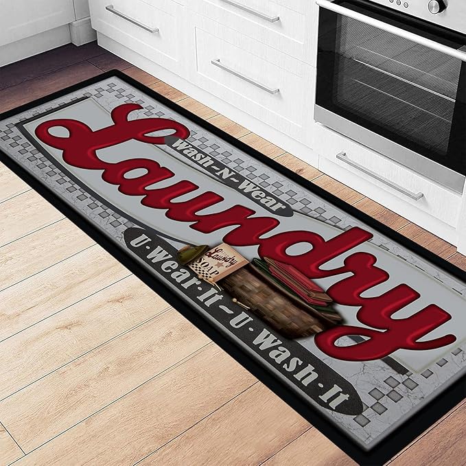 Pauwer Laundry Room Rug Runner 20"x60" Waterproof Rubber Laundry Mat Non Slip Kitchen Mats for Floor Washable Floor Mat Runner Rug for Farmhouse Mudroom Washroom Bathroom Decor