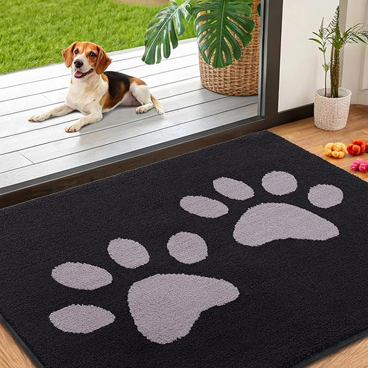 Smiry Dog Door Mat for Muddy Paws, Absorbs Moisture and Dirt, Low-Profile Entryway Mat with Non-Slip Backing, Entry Indoor Outdoor Doormat for Inside Floor (40x32 Inches, Black and Grey, Paw)