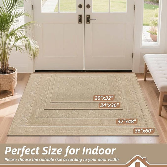 BEQHAUSE Dirt Trapper Door Mat 32" x 48", Doormat Non-Slip Entryway Rugs Washable, Dog Door Mat Stain Resistant and Absorbent Welcome Floor Mat for Front Back Door, Mud Wet Shoes & Paws, Warm Beige