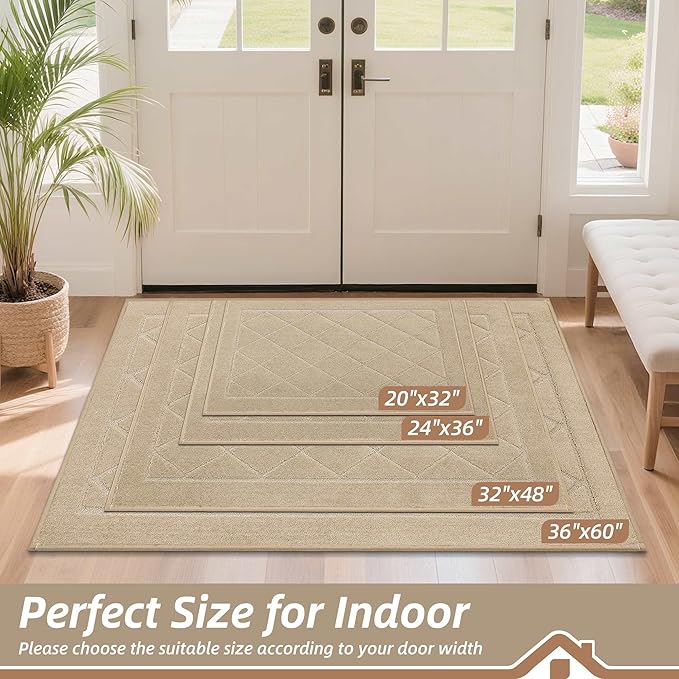 BEQHAUSE Dirt Trapper Door Mat 36" x 60", Doormat Non-Slip Entryway Rugs Washable, Dog Door Mat Stain Resistant and Absorbent Welcome Floor Mat for Front Back Door, Mud Wet Shoes & Paws, Warm Beige