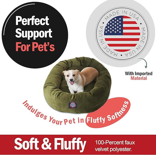 Majestic Pet 32 Inch Micro Velvet Calming Dog Bed Washable – Cozy Soft Round Dog Bed with Spine for Head Support - Fluffy Donut Puppy Mat 32x23x7 (inch) Medium – Fern (2025)