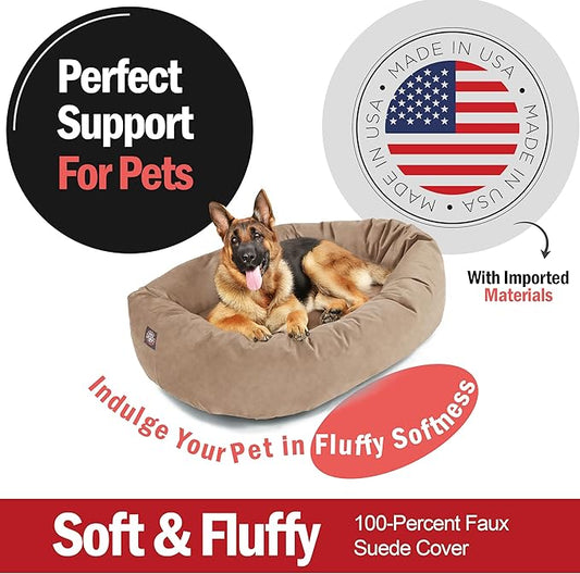 Majestic Pet 52 Inch Suede Calming Dog Bed Washable – Cozy Soft Round Dog Bed w/Spine Support for Dogs to Rest Head - Fluffy Donut Dog Bed 52x35x11 (Inch) - Round Pet Bed X- Large – Stone (2025)
