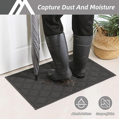 COSY HOMEER Door Mat Indoor Entrance, Non-Slip Absorbent Doormat for Front Door, Low-Profile Entryway Mat for Dirty Paws, Washable Dirt Trapper Mats (20"x32", Dark Grey)