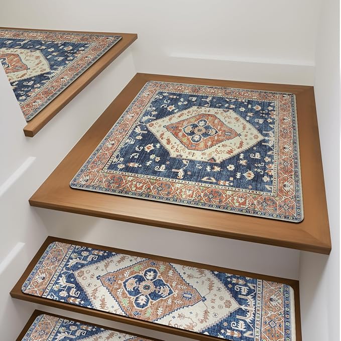 OJIA Stair Treads Non-Slip Square Capet Stair Treads Rubber Backing Stair Runner Anti-Slip Stair Landing Mat 31x31 Inch