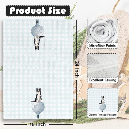 Golf Dog Kitchen Towels - Border Collie Dish Towels, Sports Gifts, Pet Golf Club Decorative Absorbent Dishcloths Hand Towels Set of 2 for Spa Kitchen Gym Decor 16x24 Inches