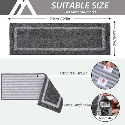 COSY HOMEER Soft Stair Treads Non-Slip Carpet Mat 28inX9in Indoor Stair Runners for Wooden Steps, Stair Rugs for Kids and Dogs, 100% Polyester TPE Backing 4pcs,Black,Square
