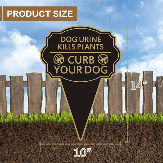 Double Sided Yard Sign 2PACK, Dog Urine Kills Plants, Curb Your Pet Lawn Marker, 14”x10” No Peeing & No Pooping Yard Stake with Integrated Mount, Outdoor Use (2PACK-Dog Urine Kills Plants)