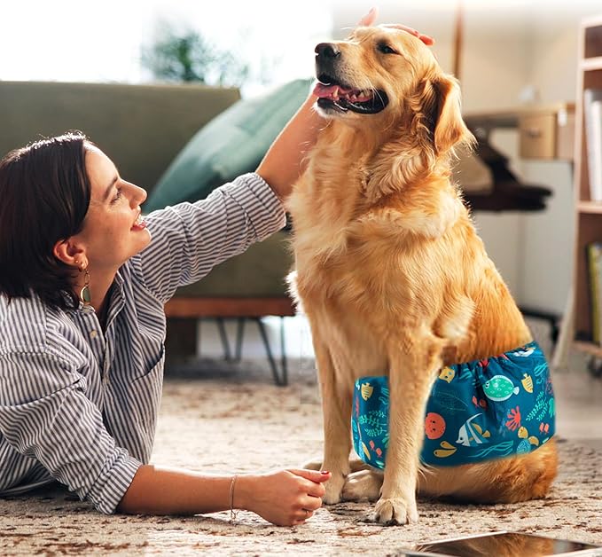 wegreeco Small Dog Diapers Male,Reusable Belly Bands for Male Dogs,Washable Doggie Puppy Diapers Wraps,Medium Large Size (5 Pack Medium, Marine Animal)