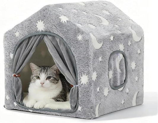 Indoor Dog House, Night-Luminous Star Dog Tent with Frame, Washable Dog Cave Bed, Suitable for 8-20 lb Puppy and Cat