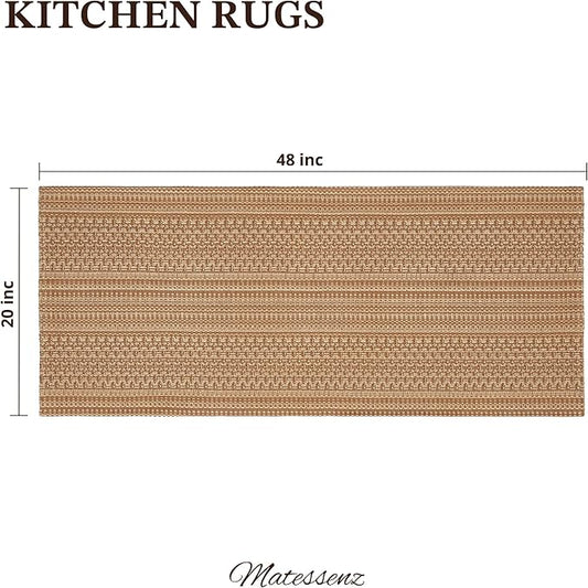 20"x48" Kitchen Mats for Floor, Woven Kitchen Rugs, Machine Washable Mats Boho Style, Non Slip, Anti-Skid TPR Backing for Kitchen, Non-Slip, Durable, Easy Clean, Everyday Use