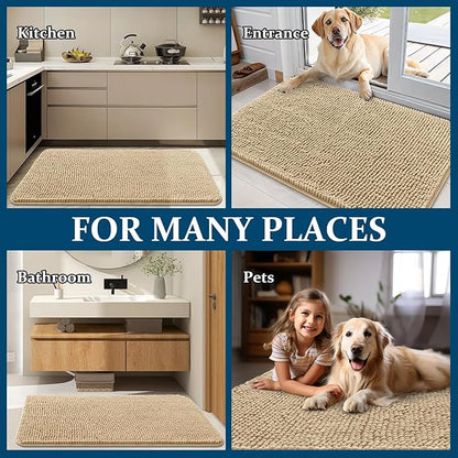 OLANLY Dog Door Mat for Muddy Paws 54x32, Absorbs Moisture and Dirt, Absorbent Non-Slip Washable Doormat, Quick Dry Chenille Mud Mat for Dogs, Entry Indoor Entryway Carpet for Inside Floor, Beige