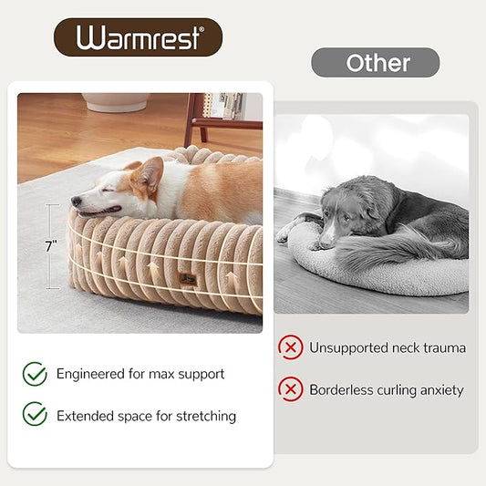 Washable Dog Bed for Small Medium Dogs - Rectangle Orthopedic Corduroy Fleece Pet Bed with Removable Cover and Nonskid Bottom, Calming Puppy Bed Soft Pet Sofa, Camel(25x21x7inchs)