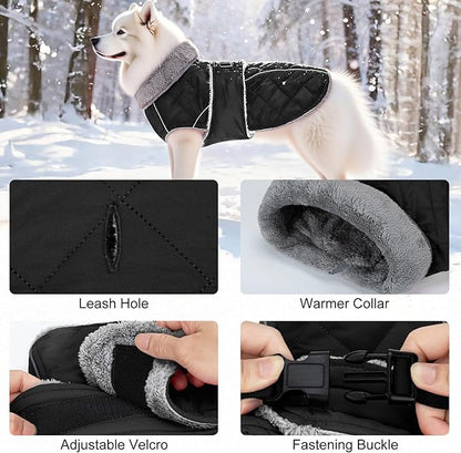 Dog Coat, Warm Dog Winter Coat for Medium Dogs, Waterproof Jacket with Adjustable Buckle & Velcro, Reflective Turtleneck Cold Weather Coats, Pet Fleece Vest Snow Jacket (Black, XXXL)